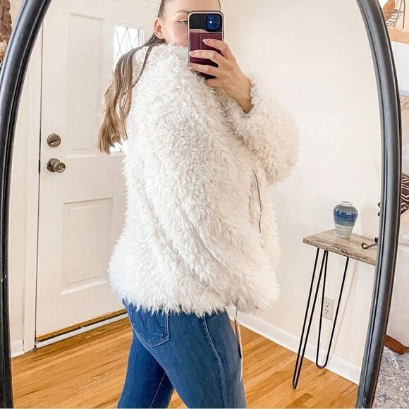 Avec Les Filles Faux Fur Shag Coat Hooded L - Picture 2 of 11